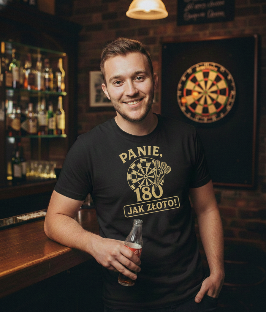 Czarna koszulka DartZone – Panie, 180 jak złoto!